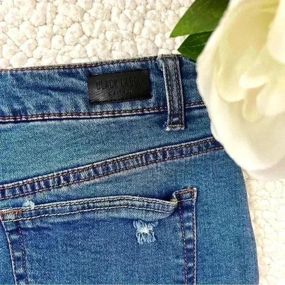 Black Label High Waisted Distressed Faded Mini Stretch Jean Skirt Size L - Picture 10 of 15